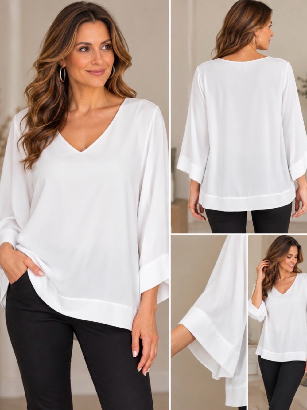 NWT Frank Lyman White V-Neck Dolman Sleeve Blouse Top Size 6